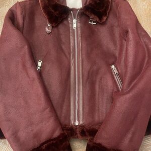 Anthropologie Deep Red Faux Fur Jacket
